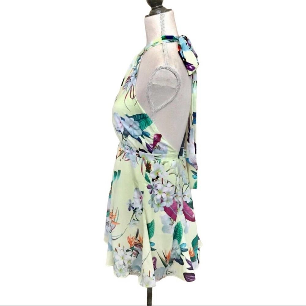 Tropical NWT Floral Print Mini Dress Halter Backless Yellow Pink Sleeveless - Picture 7 of 9